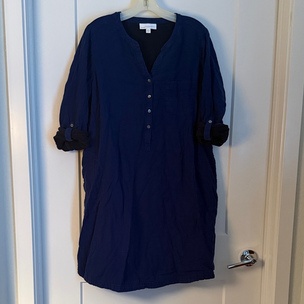 Navy Blue Button-Up Tunic Dress